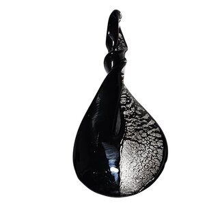 Handcrafted Elegant Black Silver Glass Teardrop Pendant Twisted Loop Jewelry DIY